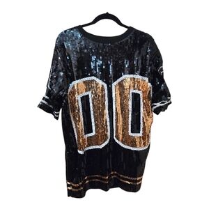 Akria Black And Gold Sequined Shirt Dress Jersey Dress